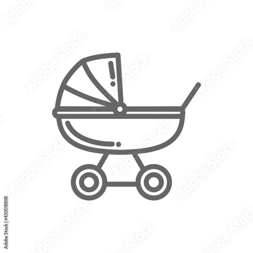 Baby stroller thin line icon vector