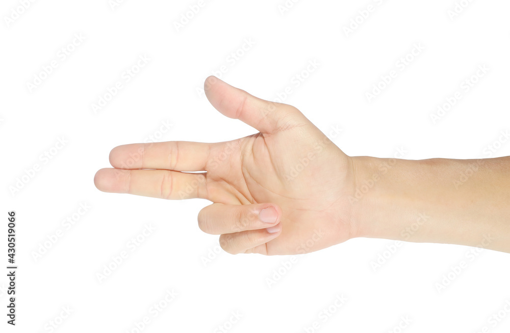 Finger-pointing gesture. Men's right hand and symbol. Isolated on white background with clipping path. Finger-pointing gesture. Men's right hand and symbol. Isolated on white background with clipping path.