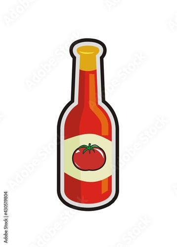 Tomato sauce bottle. Simple flat illustration with black outline.
