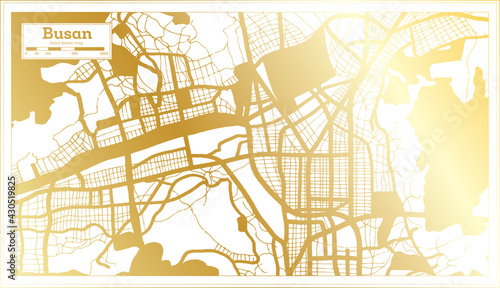 Busan South Korea City Map in Retro Style in Golden Color. Outline Map.