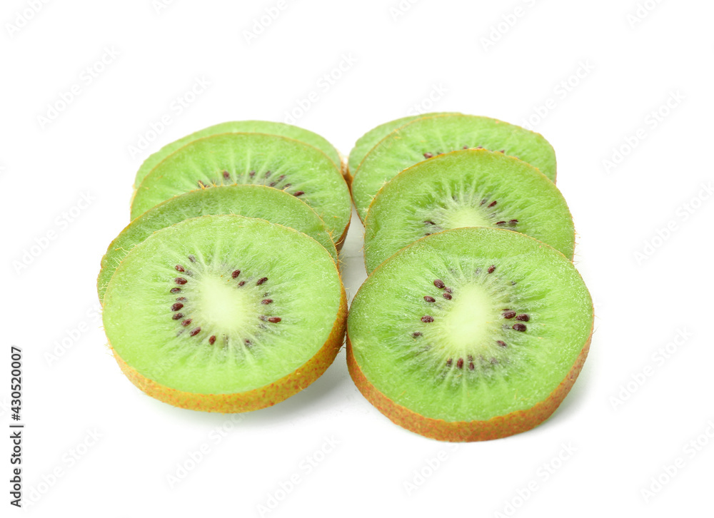 Fototapeta premium Slices of ripe kiwi on white background
