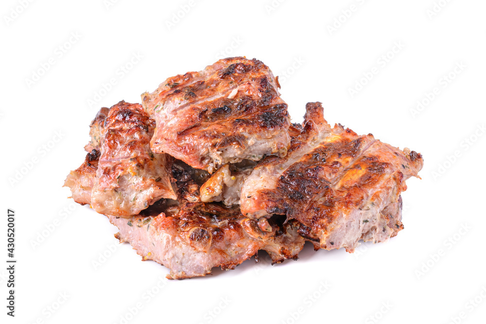meat fried on coals, isolated on a white background.pork ribs. meat fried on coals, isolated on a white background.pork ribs.