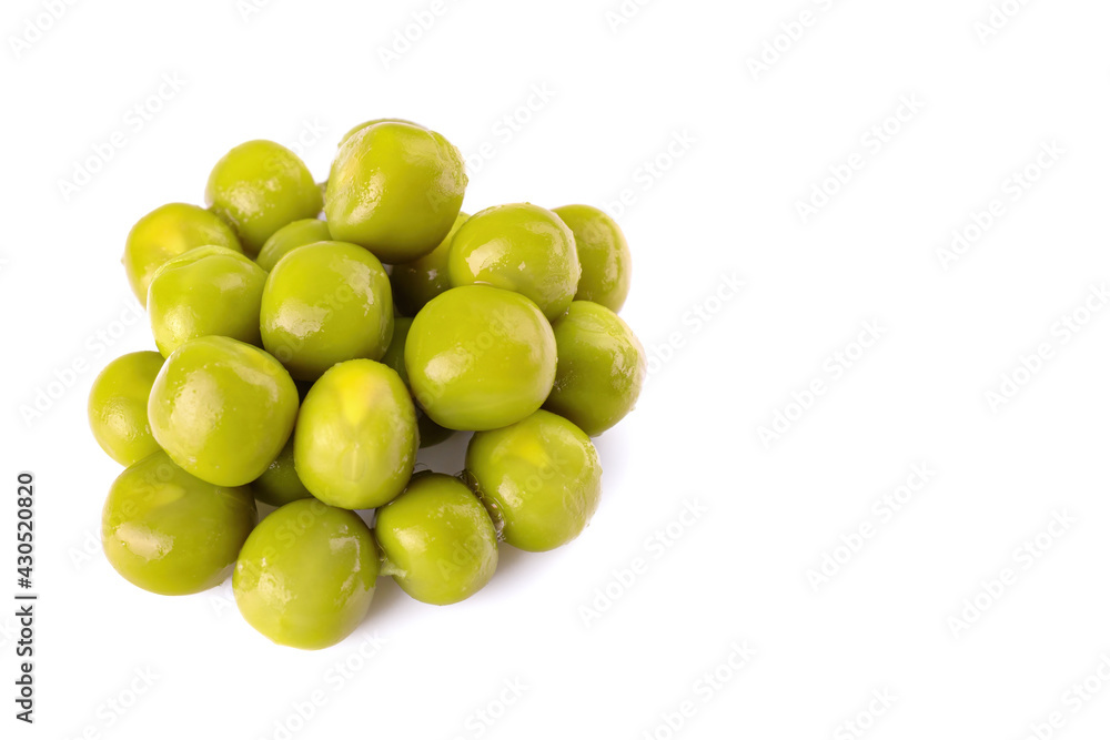 green canned peas, isolated on a white background. green canned peas, isolated on a white background.
