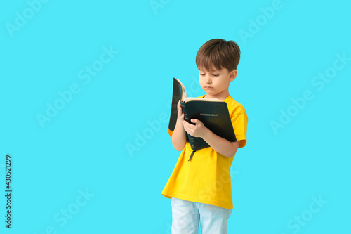 Little boy with Bible on co...