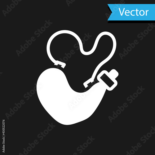 White Spanish wineskin icon isolated on black background. Vector