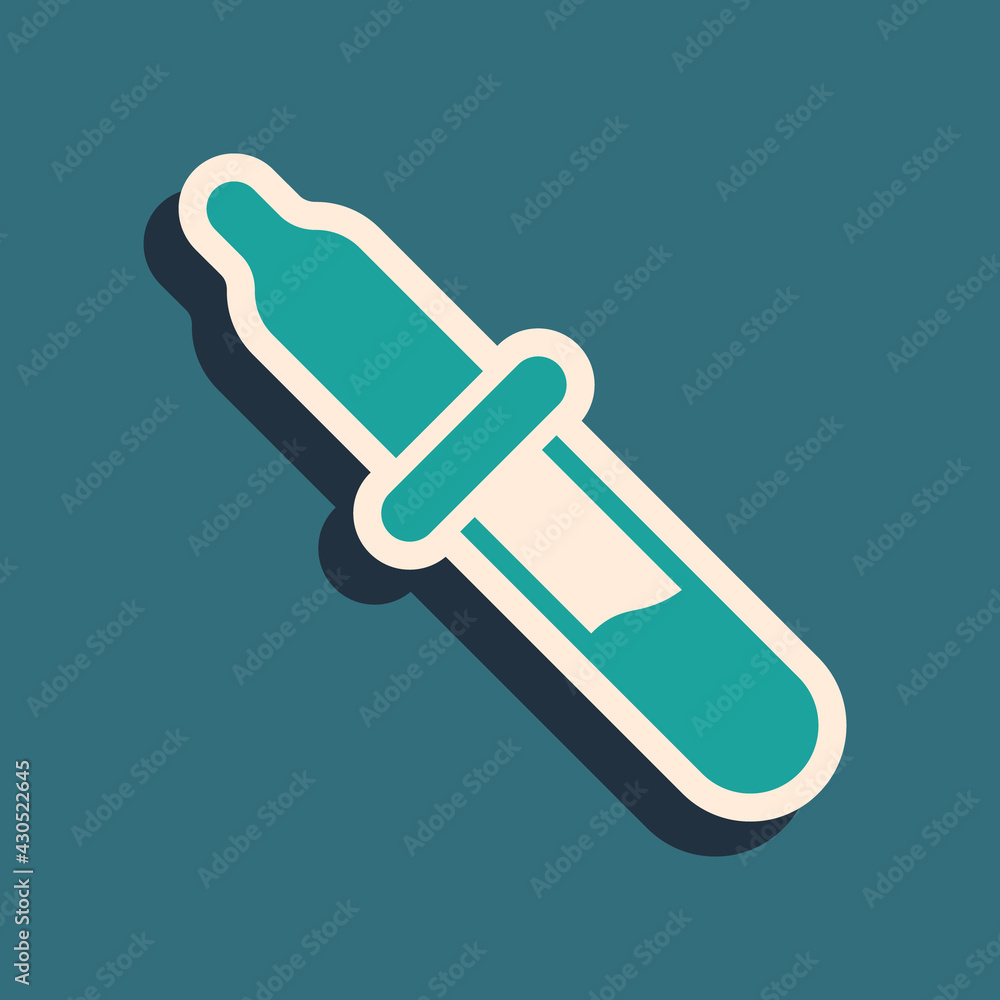 Green Pipette icon isolated on green background. Element of medical, chemistry lab equipment. Medicine symbol. Long shadow style. Vector Green Pipette icon isolated on green background. Element of medical, chemistry lab equipment. Medicine symbol. Long shadow style. Vector
