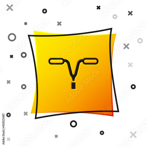 Black Bicycle handlebar icon isolated on white background. Yellow square button. Vector