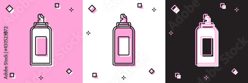 Set Paint spray can icon isolated on pink and white, black background. Vector