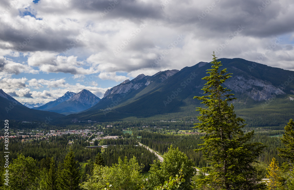 Banff town, day time landscape with trees and clouds