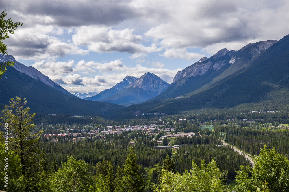 landscape with lake and mountains Banff town, Alberta, Canada