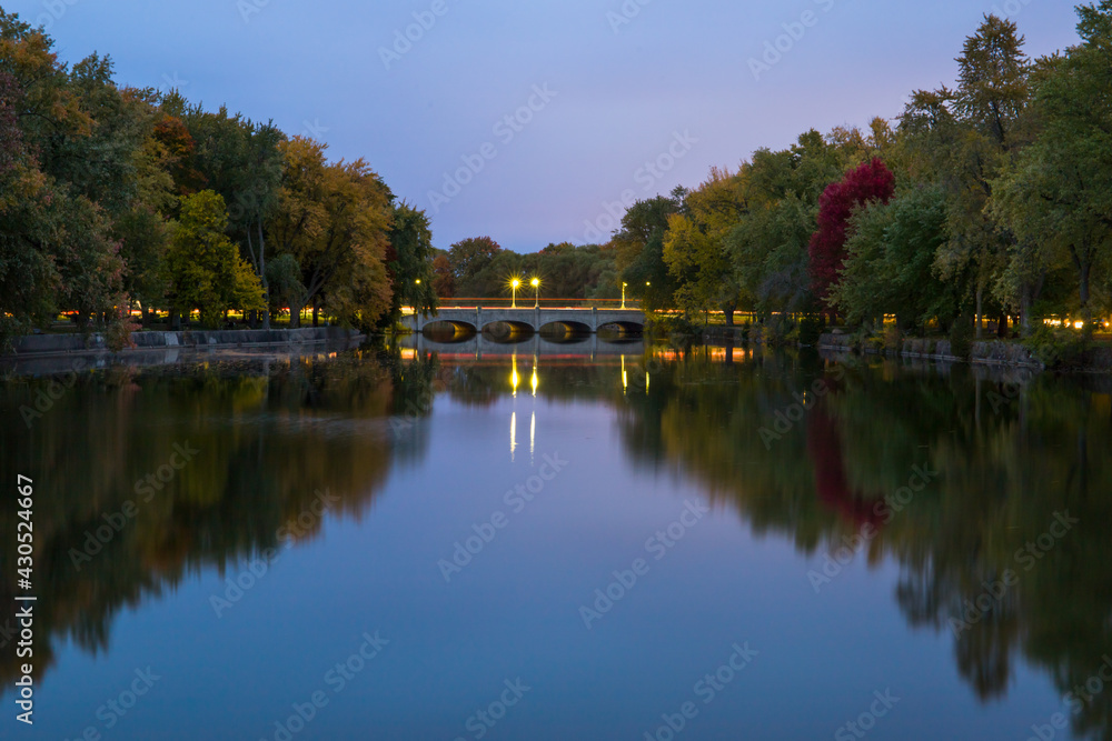 Fototapeta premium Fall landscape river. Evening time