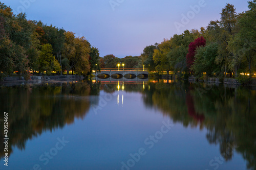 Fall landscape river. Evening time