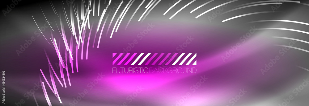 Neon glowing lines, magic energy and light motion background. Vector wallpaper template Neon glowing lines, magic energy and light motion background. Vector wallpaper template