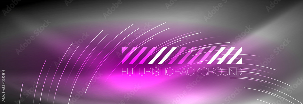 Neon glowing lines, magic energy and light motion background. Vector wallpaper template Neon glowing lines, magic energy and light motion background. Vector wallpaper template