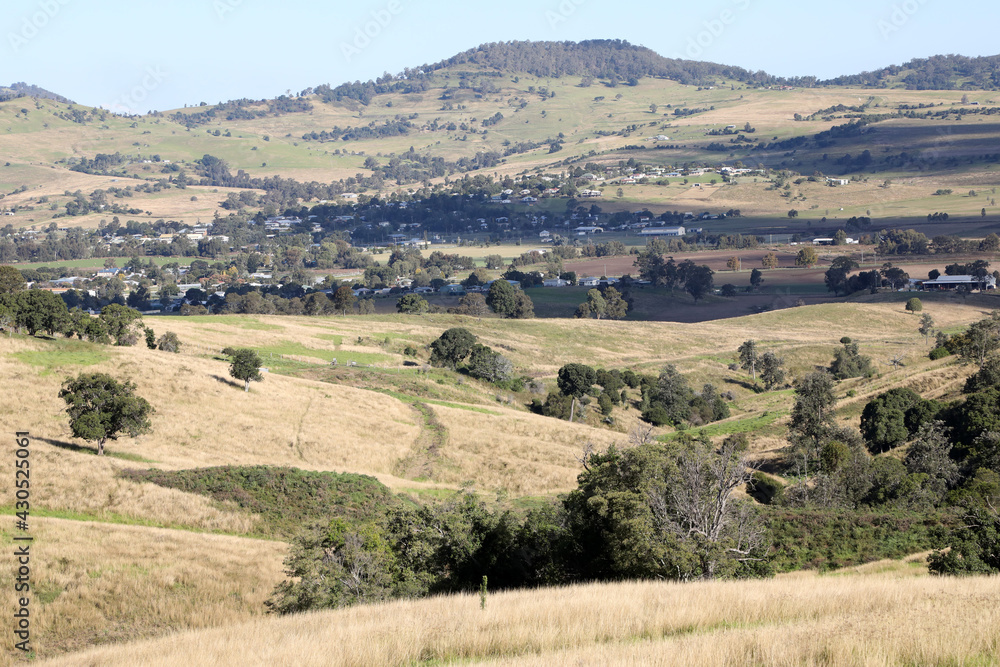 Fototapeta premium Views of the country town of Killarney in Queensland Australia. With rolling hills and green paddocks