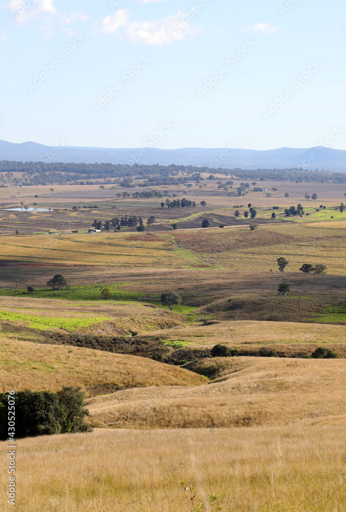 Views of the country town of Killarney in Queensland Australia.  With rolling hills and green paddocks