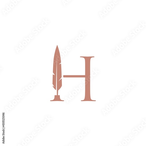 h letter mark feather pen signature quill logo vector icon illustration