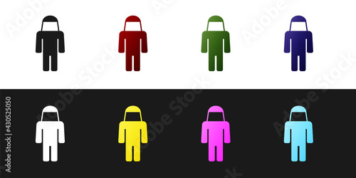 Set Beekeeper with protect hat icon isolated on black and white background. Special protective uniform. Vector