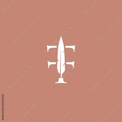ff letter mark feather pen signature quill double f logo vector icon illustration