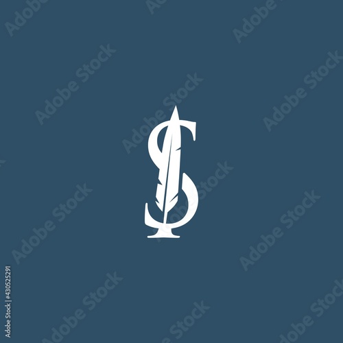 s letter mark feather pen signature quill logo vector icon illustration photo