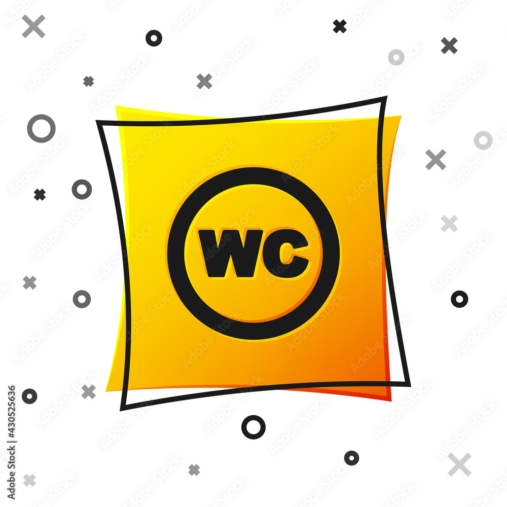 Black Toilet icon isolated on white background. WC sign. Washroom. Yellow square button. Vector Black Toilet icon isolated on white background. WC sign. Washroom. Yellow square button. Vector