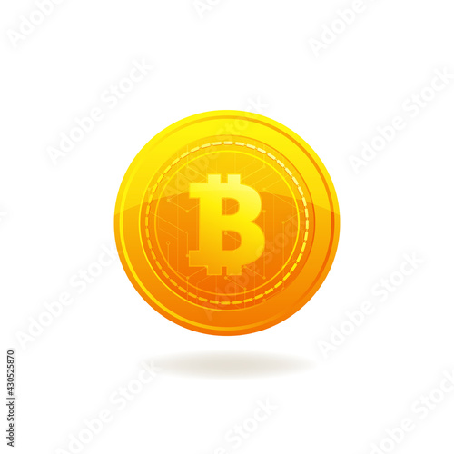 Golden Bitcoin. Crypto currency blockchain coin. Bitcoin symbol isolated on white background.
