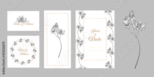 set of postcards with graphic flowers Spring flowers.