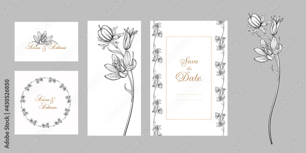 set of postcards with graphic flowers Spring flowers. set of postcards with graphic flowers Spring flowers.