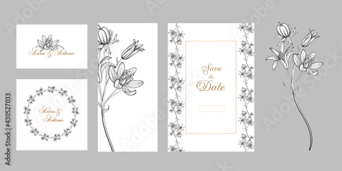 set of postcards with graphic flowers Spring flowers.