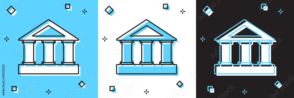 Set Bank building icon isolated on blue and white, black background. Vector Set Bank building icon isolated on blue and white, black background. Vector