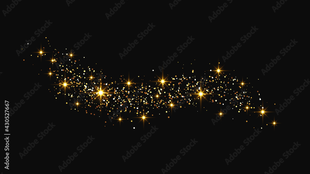 Gold glittering confetti wave and stardust Gold glittering confetti wave and stardust