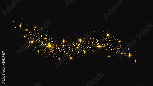 Gold glittering confetti wave and stardust