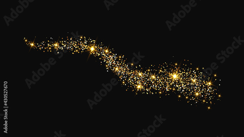Gold glittering confetti wave and stardust