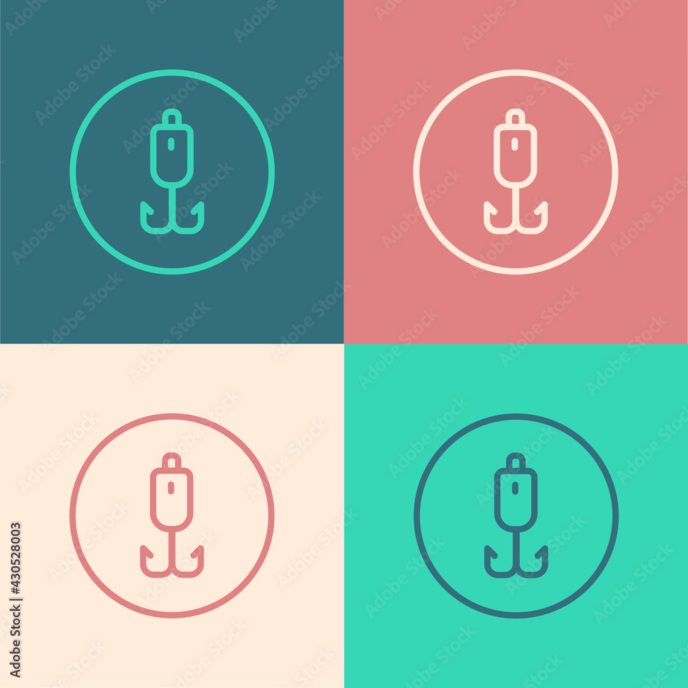 Pop art line Fishing hook icon isolated on color background. Fishing tackle. Vector Pop art line Fishing hook icon isolated on color background. Fishing tackle. Vector