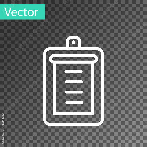 White line Clipboard with checklist icon isolated on transparent background. Control list symbol. Survey poll or questionnaire feedback form. Vector