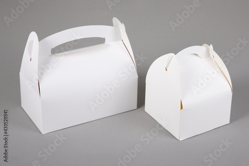 Takeaway two white pastry Cake Box Mock Up Template Ready For Your Design in grey background
