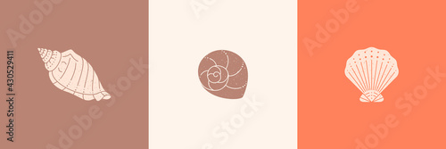Set of Seashells Outline Icons in a Trendy Minimal Style. Vector Illustration of a Conch, Snail, Scallop and Oyster