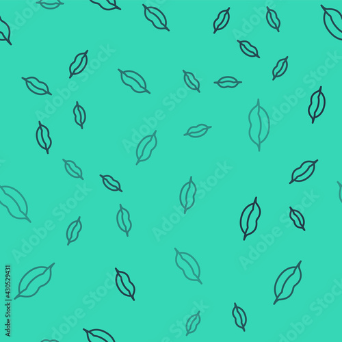 Black line Smiling lips icon isolated seamless pattern on green background. Smile symbol. Vector