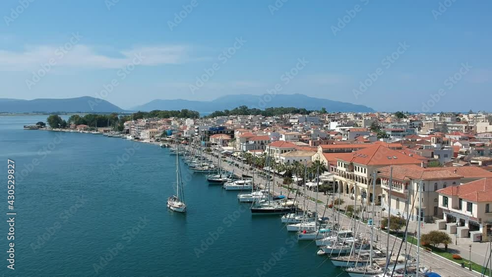 Aerial view over the seaside Preveza city port in Epirus, Greece Aerial view over the seaside Preveza city port in Epirus, Greece
