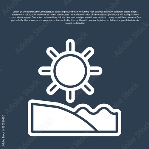 Blue line Beach icon isolated on blue background. Tropical beach landscape. Good sunny day. Vector