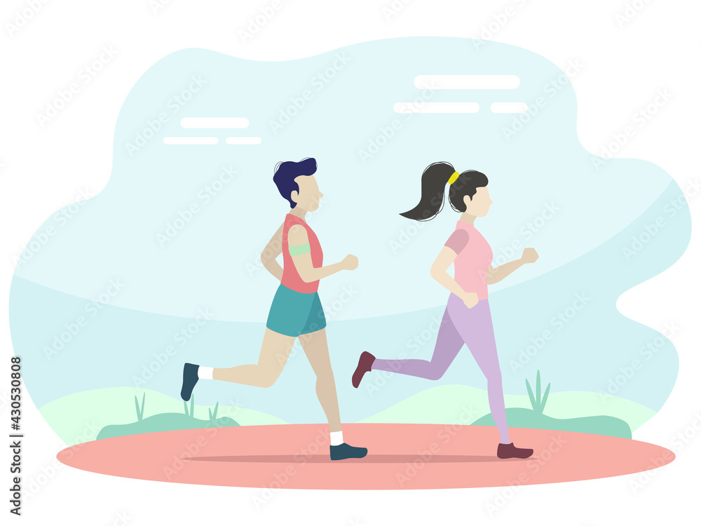 Couple jogging together cartoon character design.