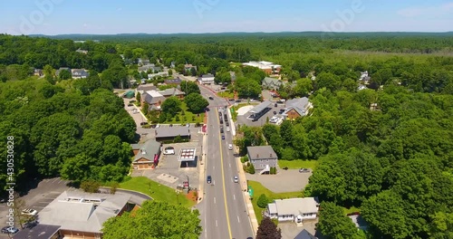 Aerial view of Middleton town center on Main Street in summer in Middleton, Massachusetts MA, USA.  photo