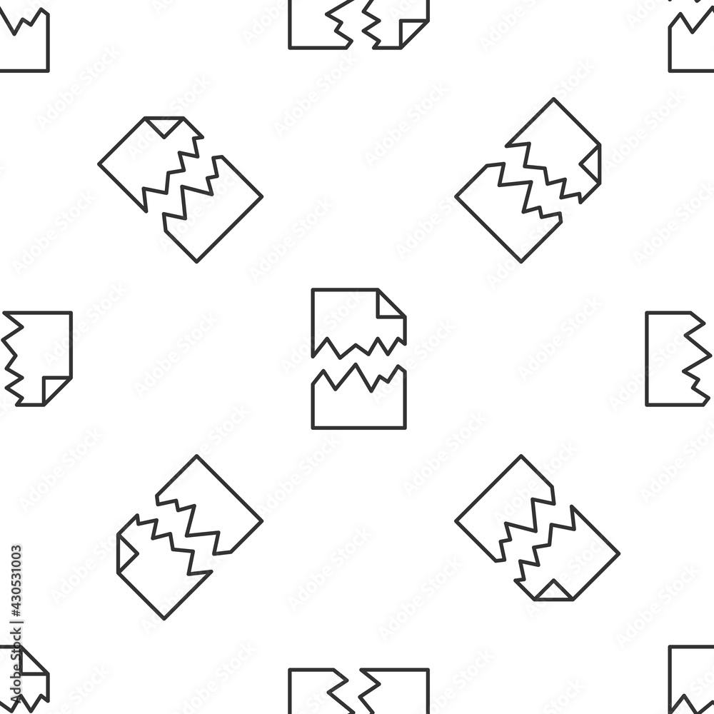 Fototapeta premium Grey line Torn document icon isolated seamless pattern on white background. Vector