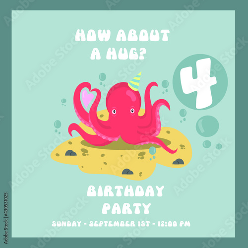 Invitation card from a cute octopus