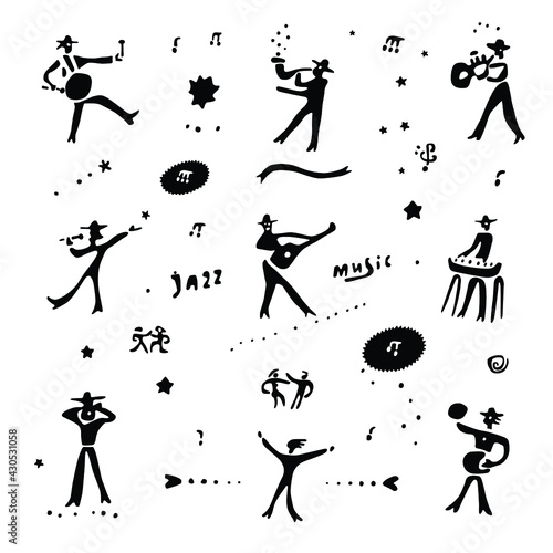 jazz band musicians doodle set     