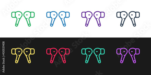 Photography Set line Air headphones icon icon isolated on black and white background