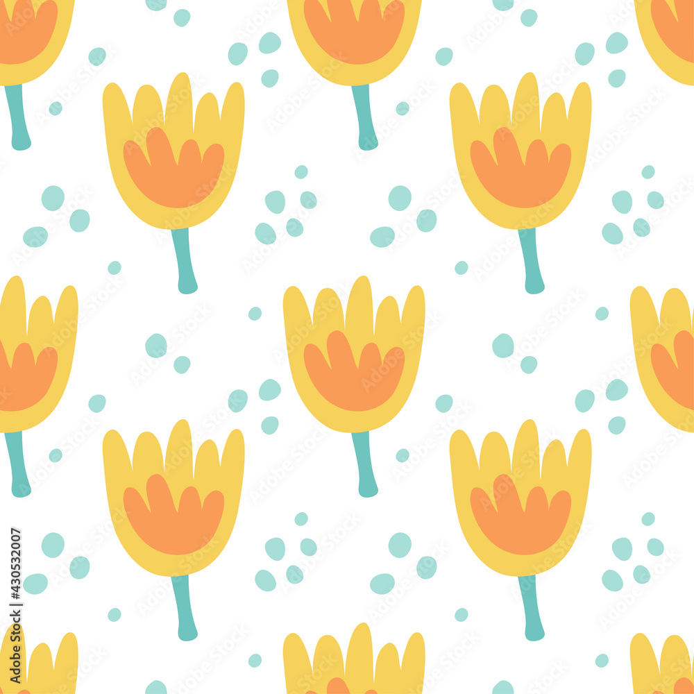 vector seamless cute yellow tulip pattern for kids vector seamless cute yellow tulip pattern for kids