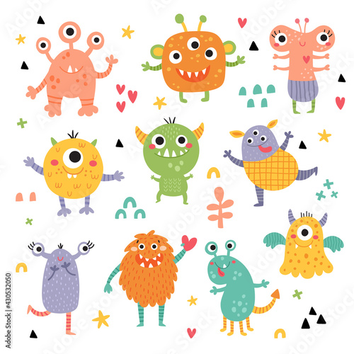 cute clipart set of funny monsters for kids