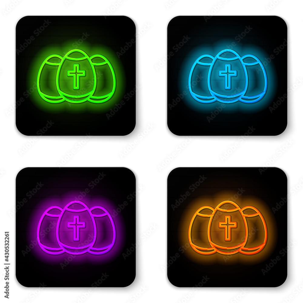 Glowing neon line Easter egg icon isolated on white background. Happy Easter. Black square button. Vector Glowing neon line Easter egg icon isolated on white background. Happy Easter. Black square button. Vector