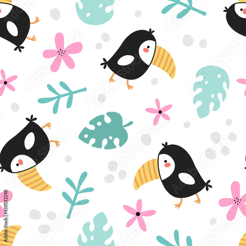cute seamless pattern with a funny toucan